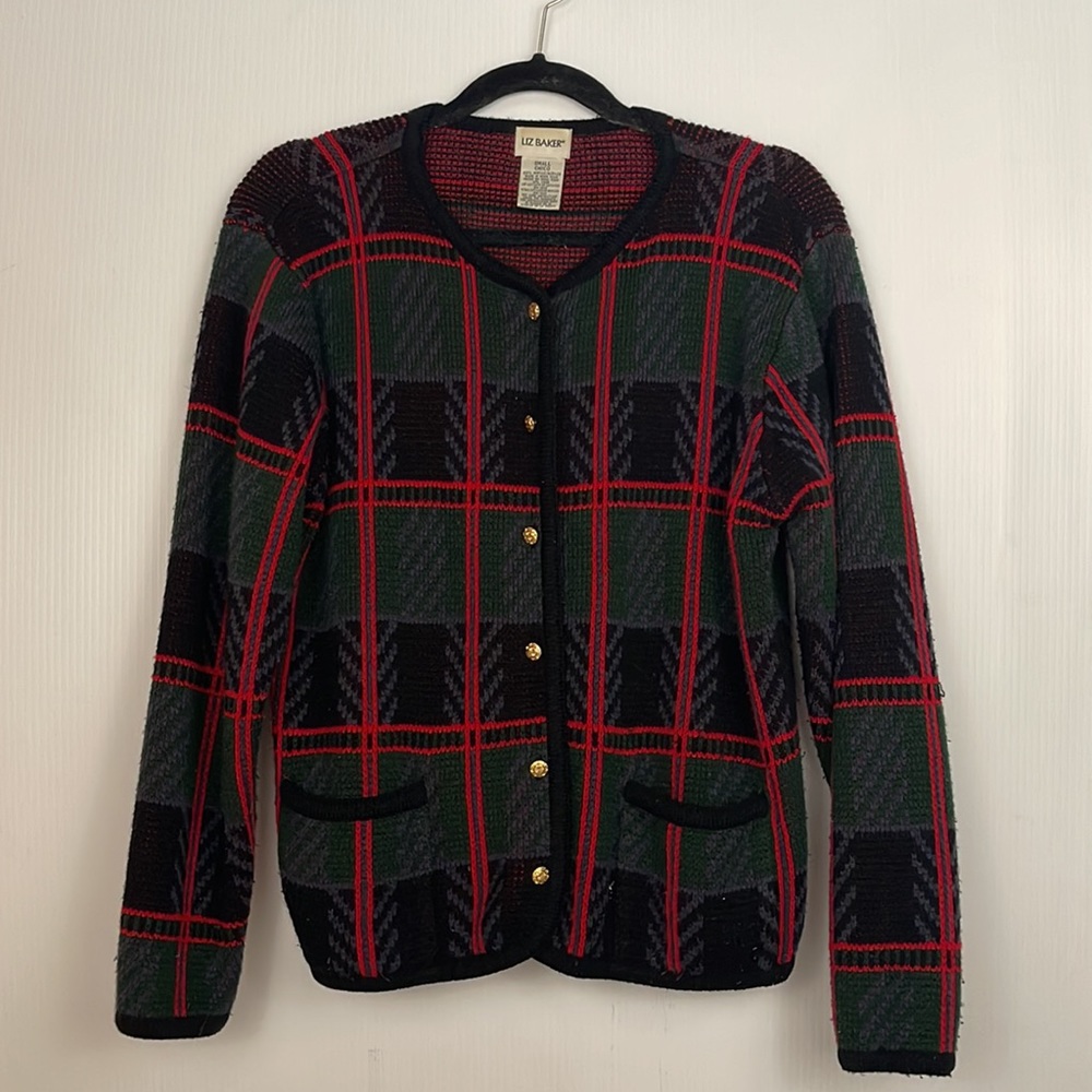 Vintage Liz Baker Plaid Cardigan